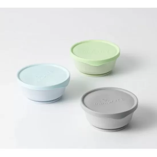 Set 3 boluri cu capac hrana bebelusi Miniware, 100% din materiale naturale biodegradabile, Aqua+Grey+Keylime Set 3 boluri cu capac hrana bebelusi Miniware, 100% din materiale naturale biodegradabile, Aqua+Grey+Keylime
