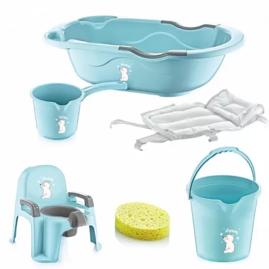 Set de baie cu 6 piese Bebe Lux BabyJem Bleu Set de baie cu 6 piese Bebe Lux BabyJem Bleu