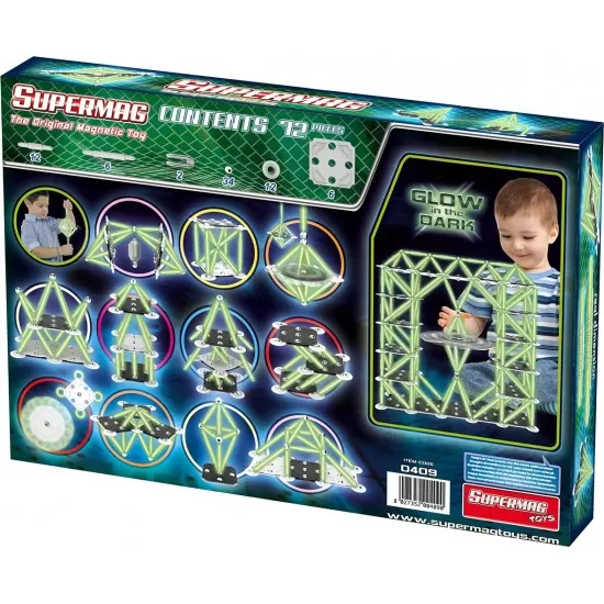 Set de constructie magnetic Supermag Glow 72 piese Set de constructie magnetic Supermag Glow 72 piese