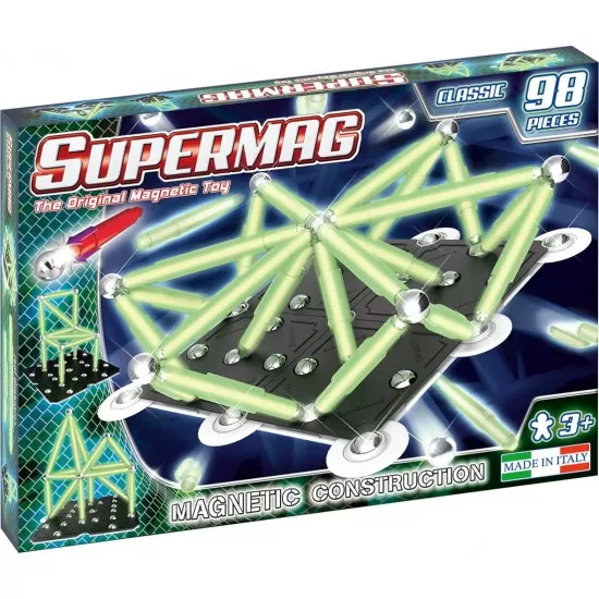 Set de constructie magnetic Supermag Glow 98 piese
