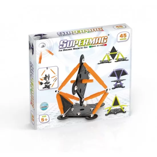 Set de constructie magnetic Supermag Projects Tehnicolor 45 piese Set de constructie magnetic Supermag Projects Tehnicolor 45 piese