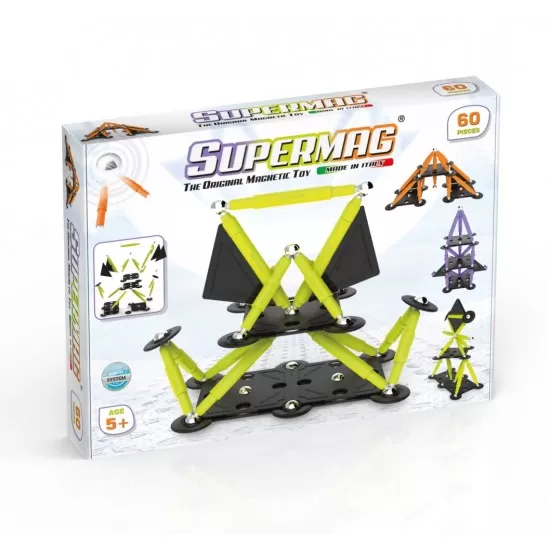 Set de constructie magnetic Supermag Projects Tehnicolor 60 piese Set de constructie magnetic Supermag Projects Tehnicolor 60 piese