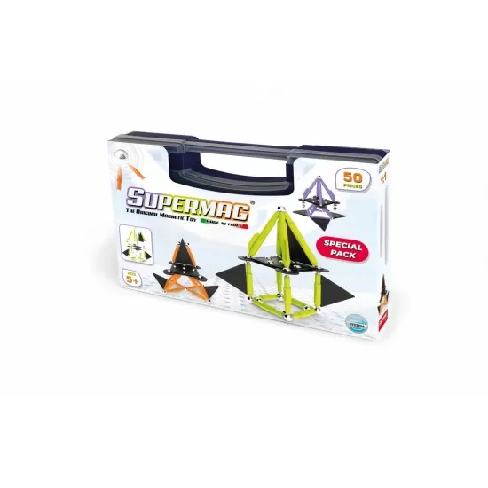 Set de constructie magnetic Supermag Projects Tehnicolor 50 piese Set de constructie magnetic Supermag Projects Tehnicolor 50 piese