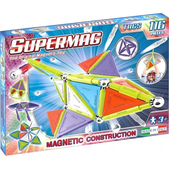 Set de constructie magnetic Supermag Trendy 116 piese Set de constructie magnetic Supermag Trendy 116 piese