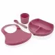 Set diversificare 4 piese din silicon BabyJem: bavetica, farfurie, lingurita si pahar Roz Set diversificare 4 piese din silicon BabyJem: bavetica, farfurie, lingurita si pahar Roz