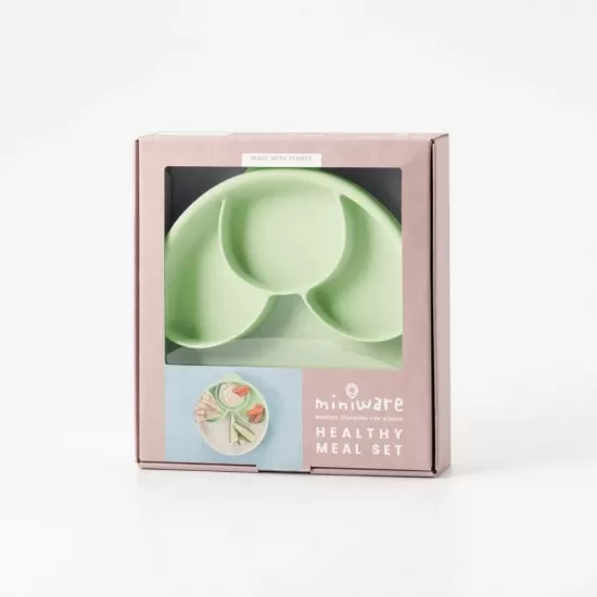Set diversificare hrana bebelusi Miniware Healthy Meal, 100% din materiale naturale biodegradabile, 3 piese, Keylime