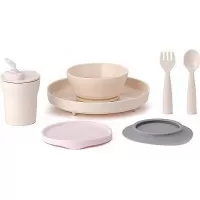 Set diversificare hrana bebelusi Miniware Little Foodie, 100% din materiale naturale biodegradabile, 6 piese, Vanilla+Cotton candy
