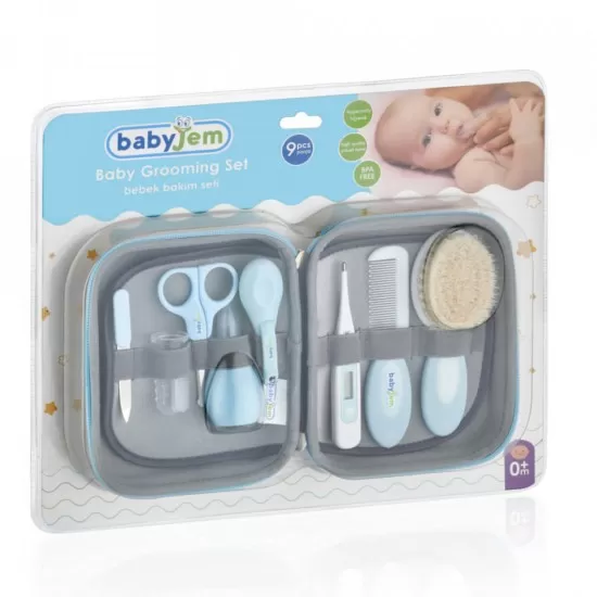 Set ingrijire bebelusi cu 9 piese BabyJem Grooming Bleu Set ingrijire bebelusi cu 9 piese BabyJem Grooming Bleu