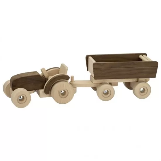 Set din lemn tractor cu remorca 52 cm - Goki Nature Set din lemn tractor cu remorca 52 cm - Goki Nature