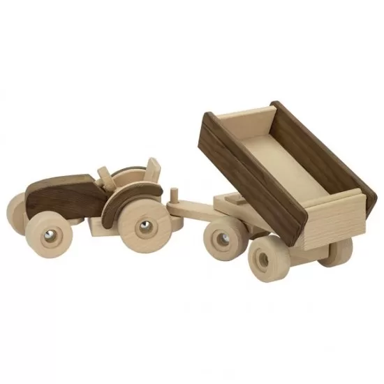 Set din lemn tractor cu remorca 52 cm - Goki Nature Set din lemn tractor cu remorca 52 cm - Goki Nature