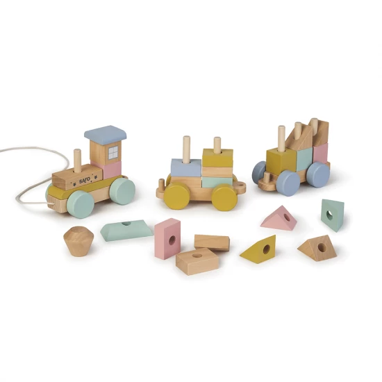 Jucarie din lemn, trenulet cu forme de construit, multicolor, Saro Baby Jucarie din lemn, trenulet cu forme de construit, multicolor, Saro Baby
