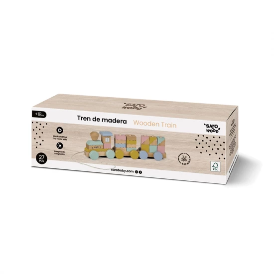 Jucarie din lemn, trenulet cu forme de construit, multicolor, Saro Baby Jucarie din lemn, trenulet cu forme de construit, multicolor, Saro Baby