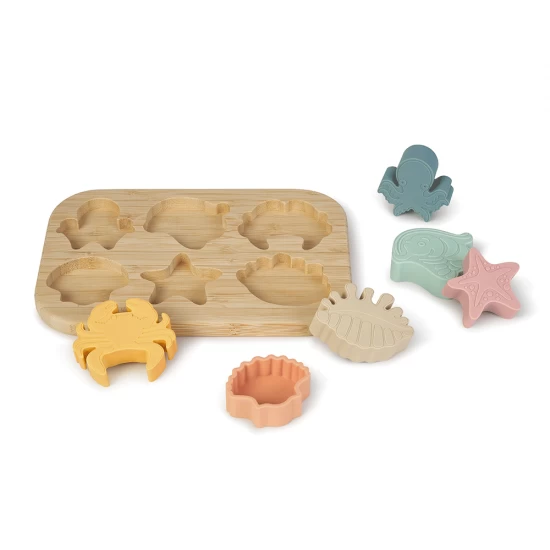 Puzzle din silicon alimentar cu baza din bambus Sea Life